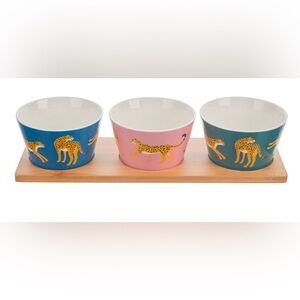 🐆 TrueLiving Tidbit Dish Set (3 Bowls + Bamboo Tray) Enchanted Tropic Collection